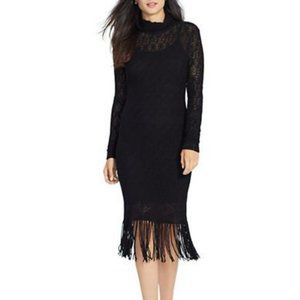 NWT Ralph Lauren Merino Wool Pointelle-Knit Fringed Dress XS $275